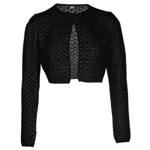 Alaia perforierte gesägte Strickjacke aus schwarzer Wolle 7703682744380