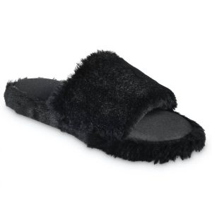 Tabby-Slipper aus Kunstpelz und Satin für Damen in Schwarz 7733633744956