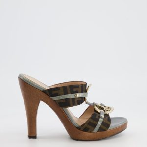 Fendi Ff Monogram bedruckte Maultiere mit goldfarbenen Logodetails