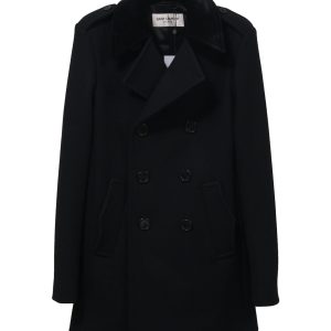 Saint Laurent Doppelbrust-Kurzmantel aus schwarzer Wolle 7748675928124