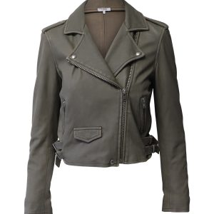 Iro Cropped Moto Jacke aus grauem Lammfell Leder