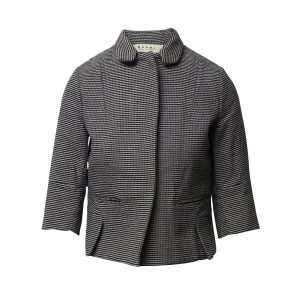 Marni Houndstooth kurze Jacke aus schwarzer Wolle