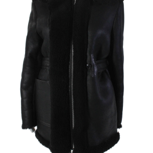 ACNE Studios Damen Leder scherling gefüttert doppelt Reißverschluss Mantel schwarz – 7833638764604