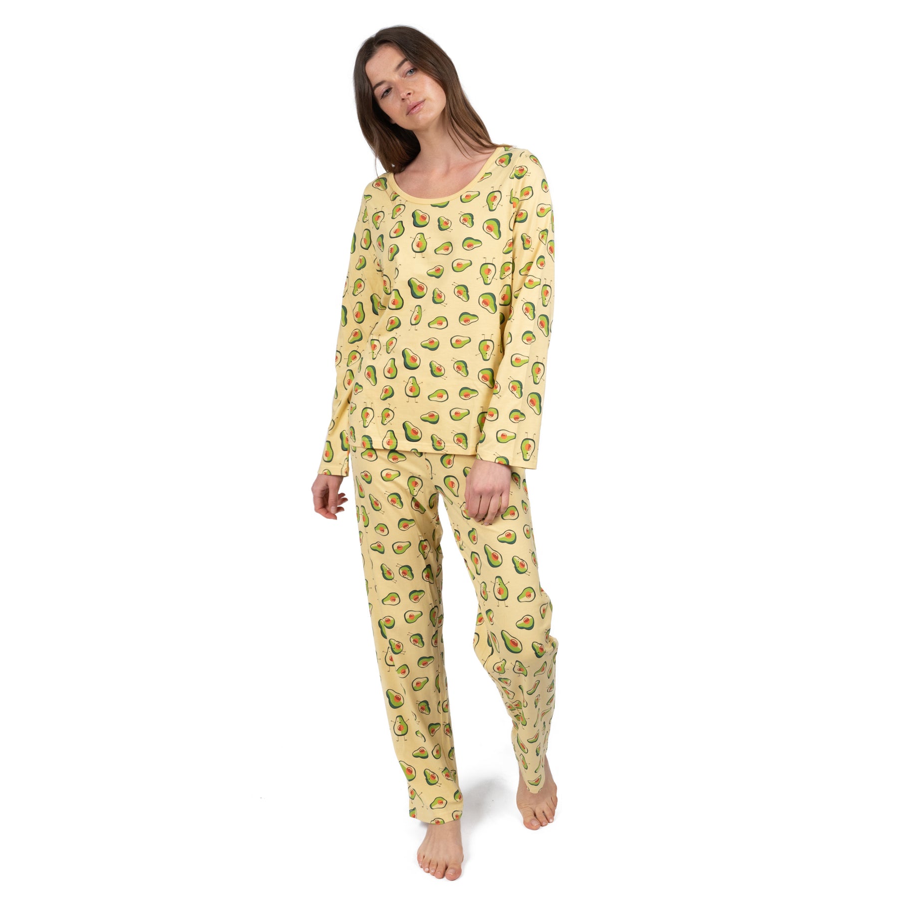 Damen zwei Stück Baumwolle lockere Passform Pyjamas Avocado