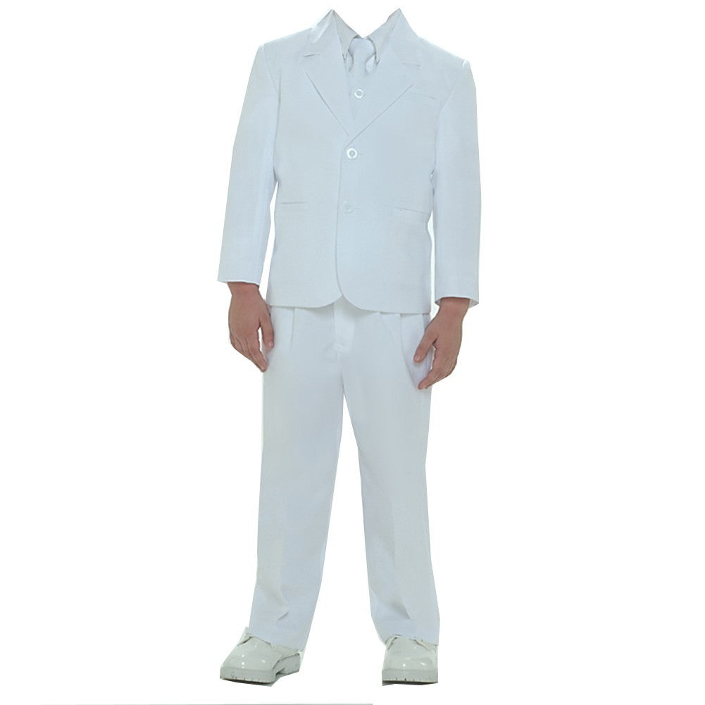 Weiße einreihige Jacke, Weste, Hemd, Krawatte, Hose, 5-teiliger Anzug für kleine Jungen, 2T-7