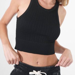 Cable stricken hohe Hals crop top in schwarz