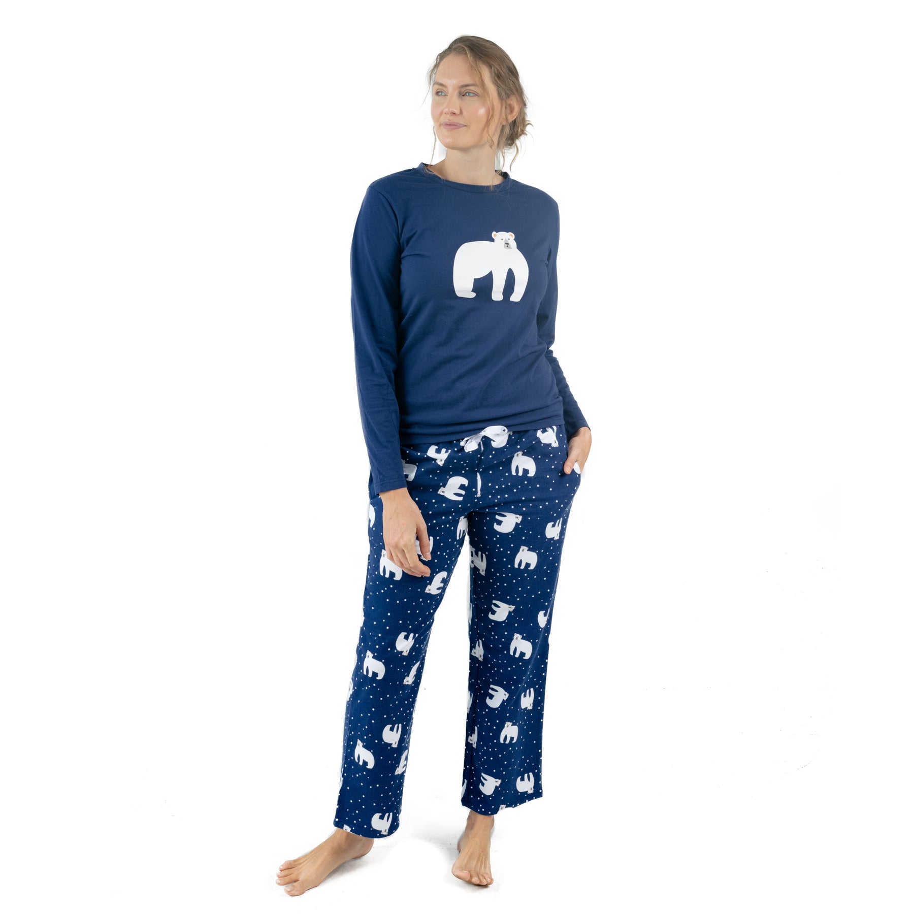 Christmas Damen Baumwolle Top Flanell Hose Pyjamas Eisbär