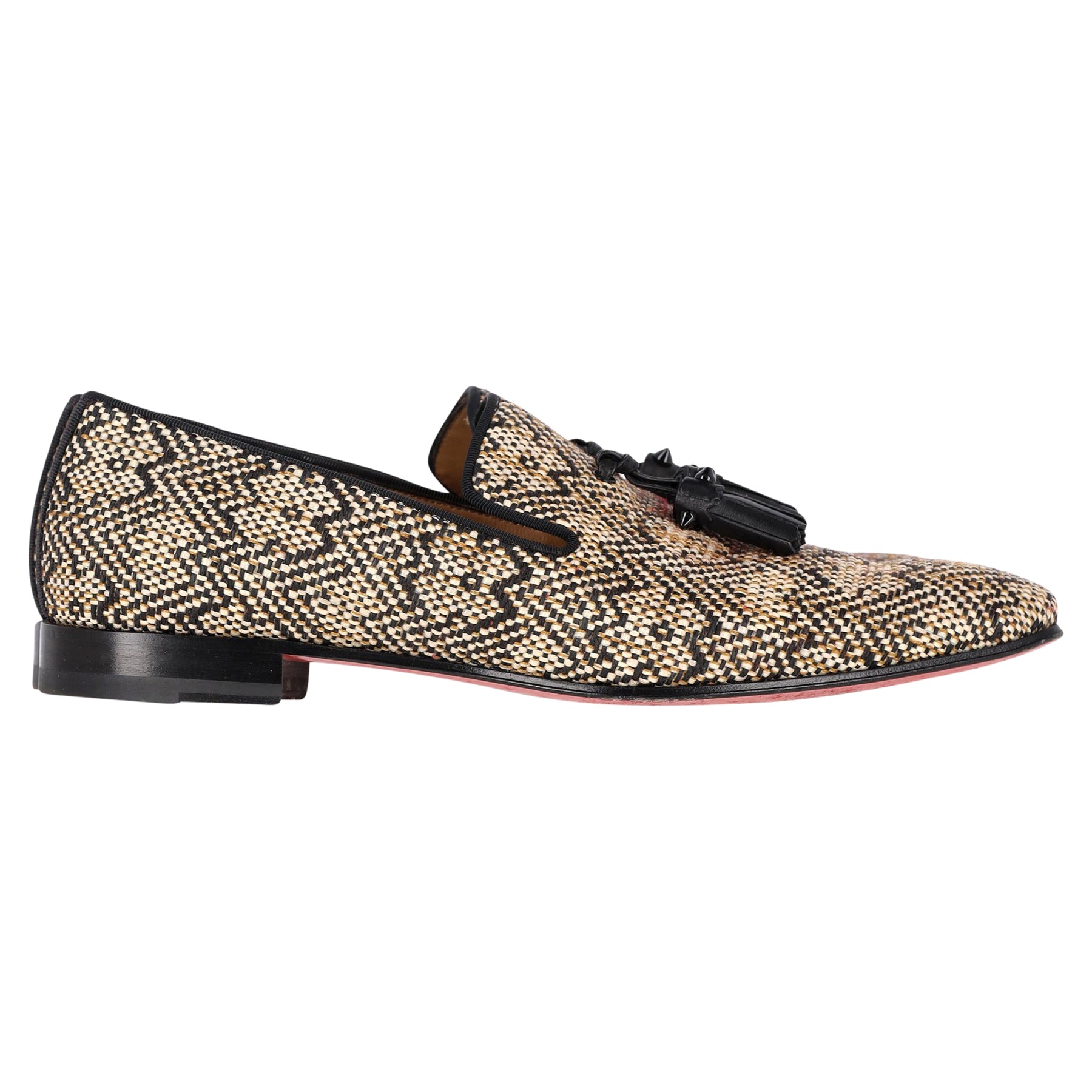 Christian Louboutin Dandelion – schwarze Raffia-Loafer mit Quasten – 7748866146364