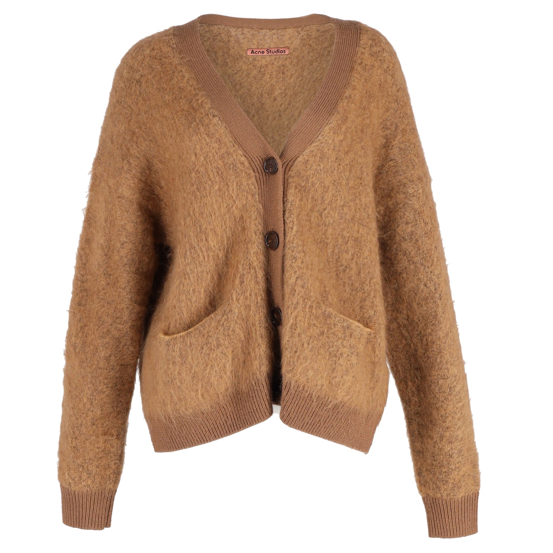 Acne Studios Rives V-Ausschnitt Strickjacke aus braunem Mohair und Wollmischung 7748727832636