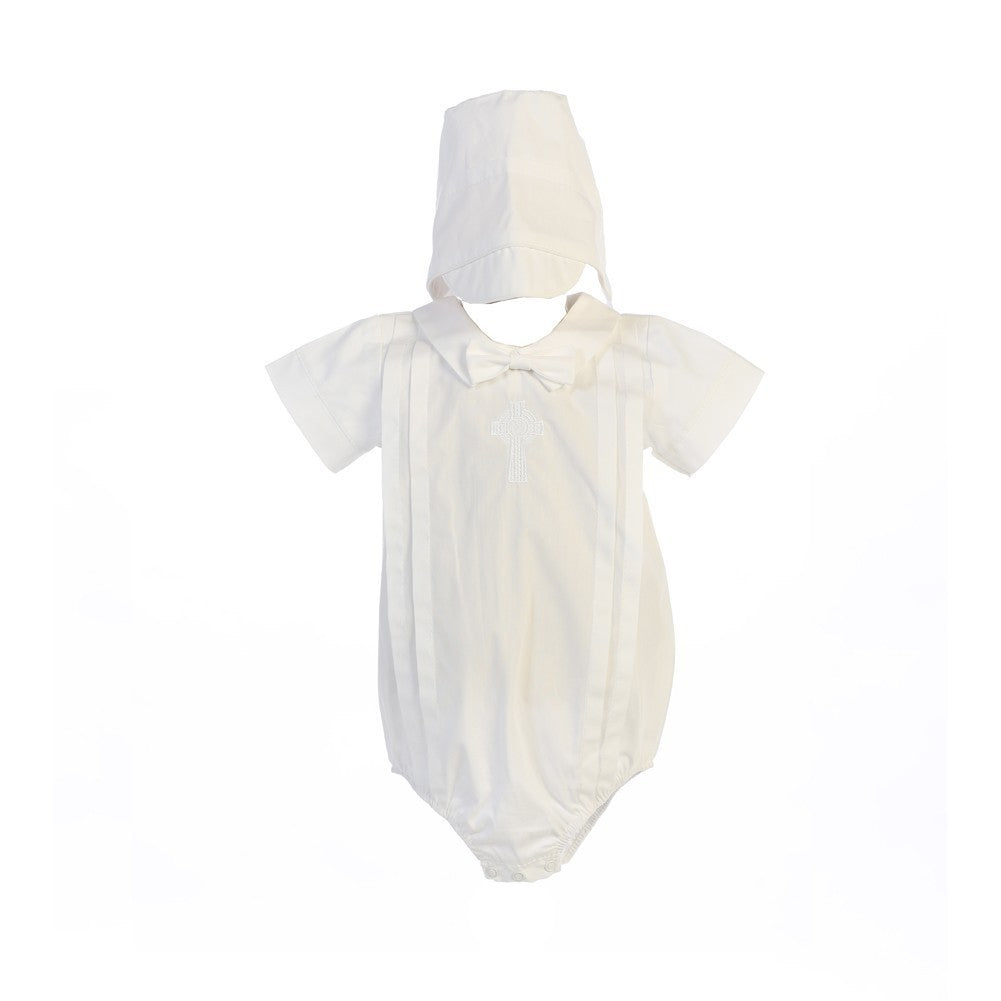 Weißer Strampler mit keltischem Kreuz und Taufmütze für Babys, Jungen, 0–18 Monate