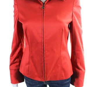 Akris Punto Damen Rundhalsausschnitt voller Reißverschluss Jacke Korallen orange Baumwolle – 7833696993340