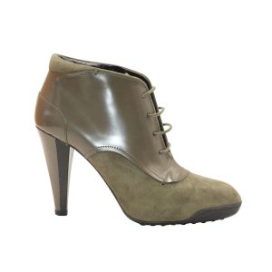 Tod’s mit Schnürung High Ferse Stiefel aus Olivenleder und Leder 7748696965180