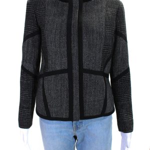 Etro Milano Damen Hundstooth rund Hals Snap Verschluss Jacke grau schwarz 7833429311548