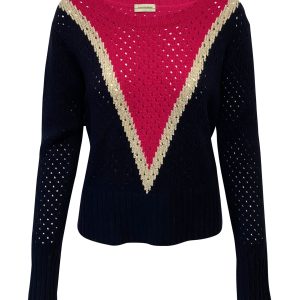 By Malene Birger Plomia Gestreifter offener Pullover aus blauer Wolle 7764893401148