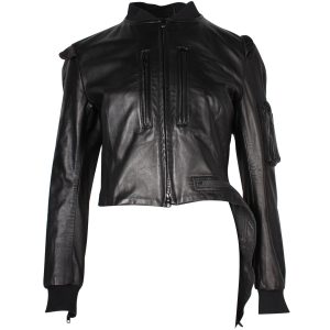Yohji Yamamoto asymmetrische Saumjacke aus schwarzem Leder 7703684251708