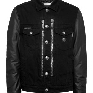 Denim normale Jacke mit Nylon Ärmeln Sechseck