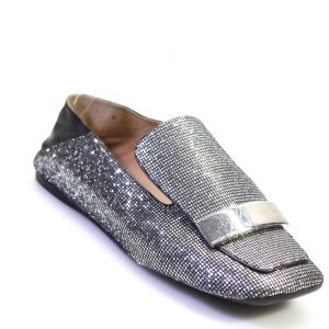 Sergio Rossi Damen-Slipper mit verspiegelter quadratischer Zehenpartie und flachen Mules in Silber