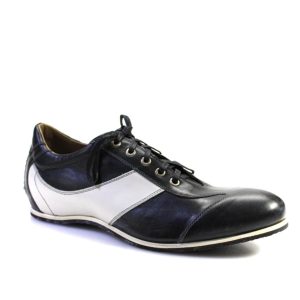 Tardini Herren-Schuhe aus zweifarbigem Leder zum Schnüren, niedriges Oberteil, Marineblau