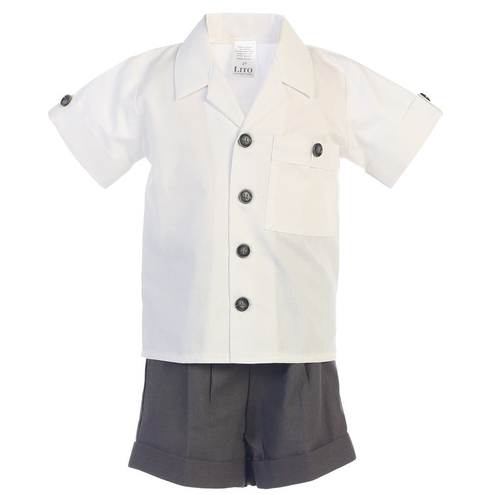 Baby Jungen anthrazit weiß Poly-Baumwoll-Shirt Rayon Leinen Shorts Set 3-24M