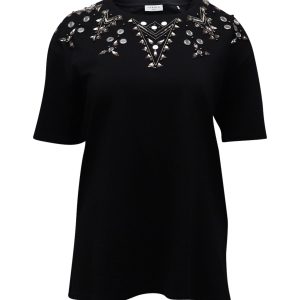 Sandro Paris – T-Shirt aus schwarzer Baumwolle mit Verzierungen