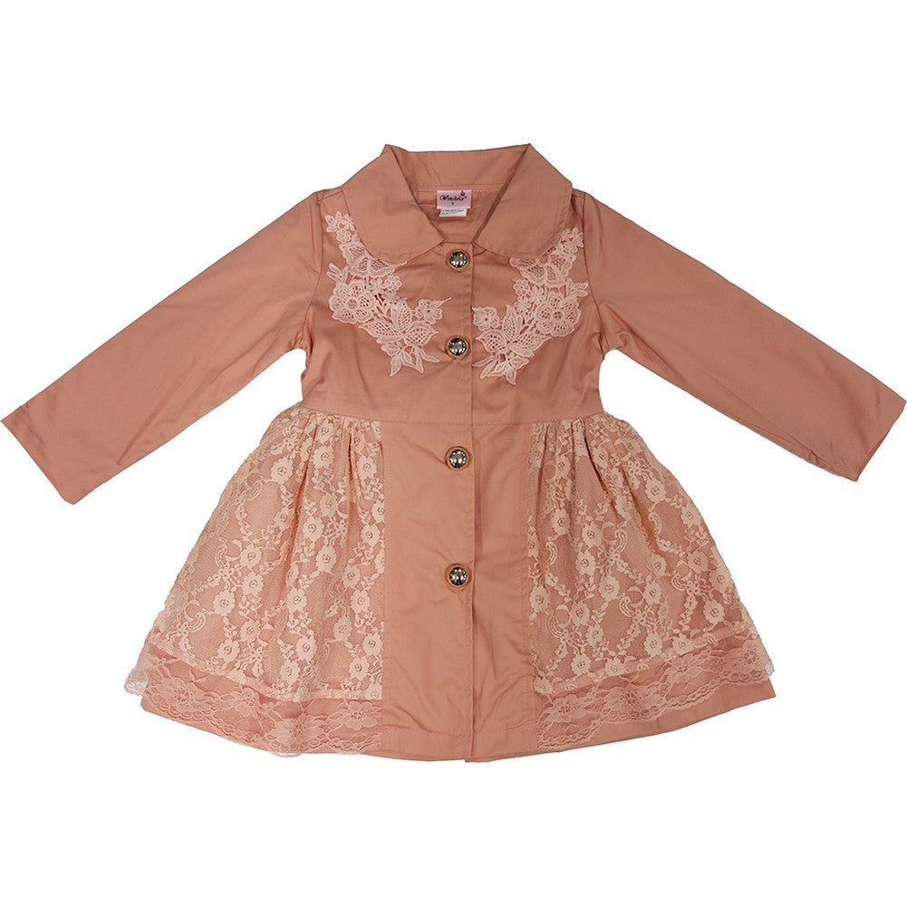Windabweisender Langarmmantel für Mädchen, Rosa, Spitze, S (9–24 Monate)–XL (6–8)