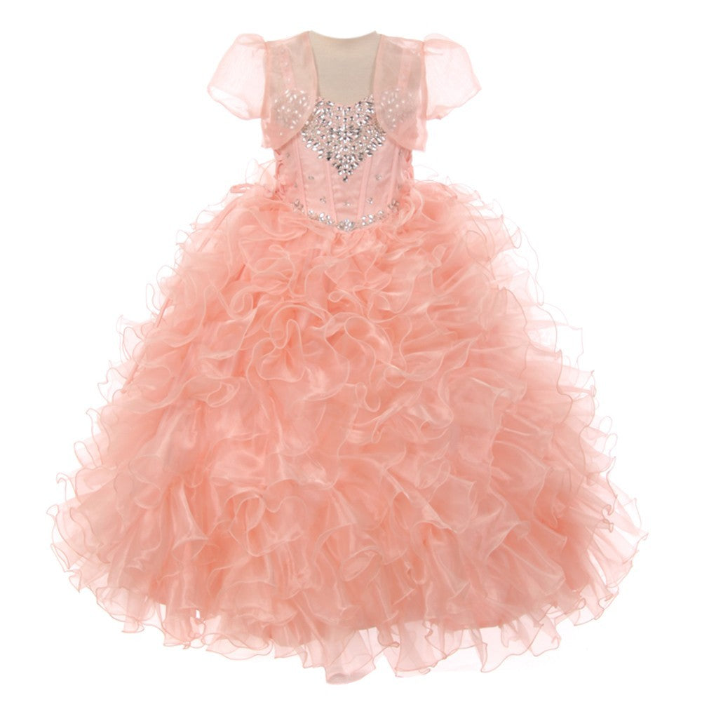 große Mädchen staubig rosa Herz Form Perlen Organza Jacke Pageant Kleid 8-12