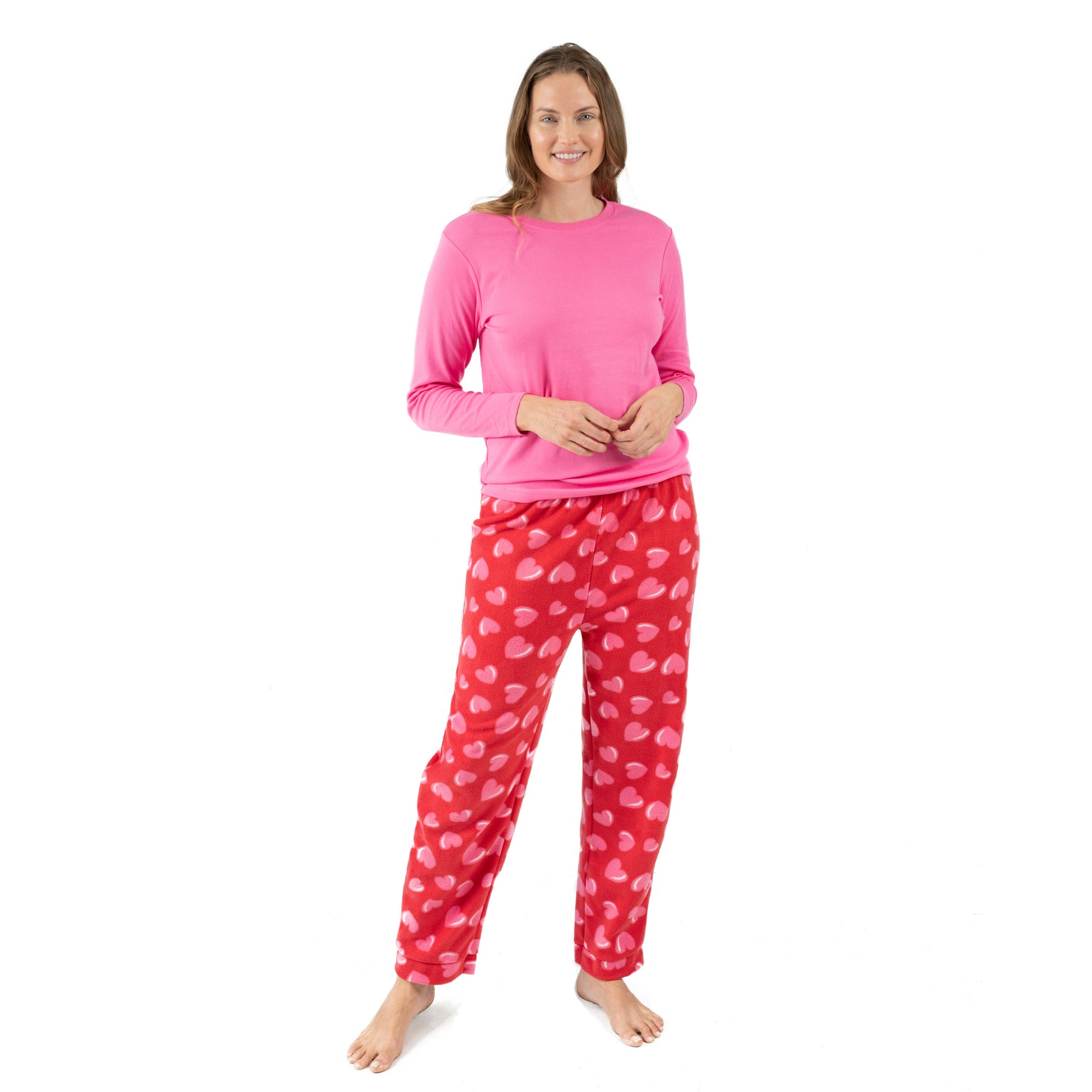 Damen Baumwolle Top und Fleece Hose Pyjamas Herz
