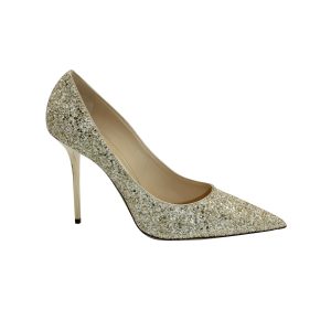 Jimmy Choo Love 100 Pumps aus Gold Glitzer Stoff und Leder 7703689789500