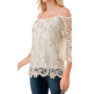 Elfenbeinfarbenes Fleurette-Spitzenoberteil in Beige 7732482637884