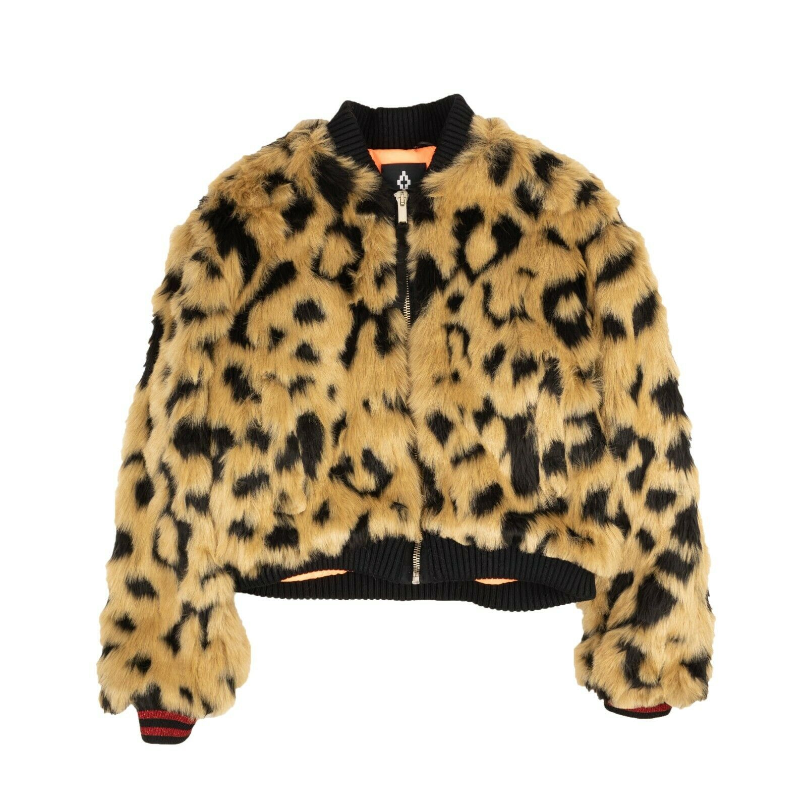 Braune Jacke aus Kunstfell mit Leopardenmuster und mehreren Grafiken