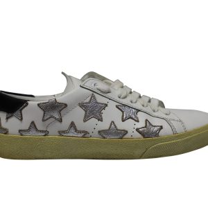 Saint Laurent Paris SL/06 Metallic Stars Low Sneakers aus weißem Leder