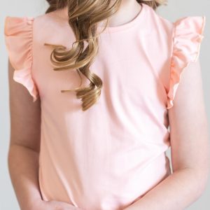 Pfirsichfarbenes S/S-Rüschen-T-Shirt