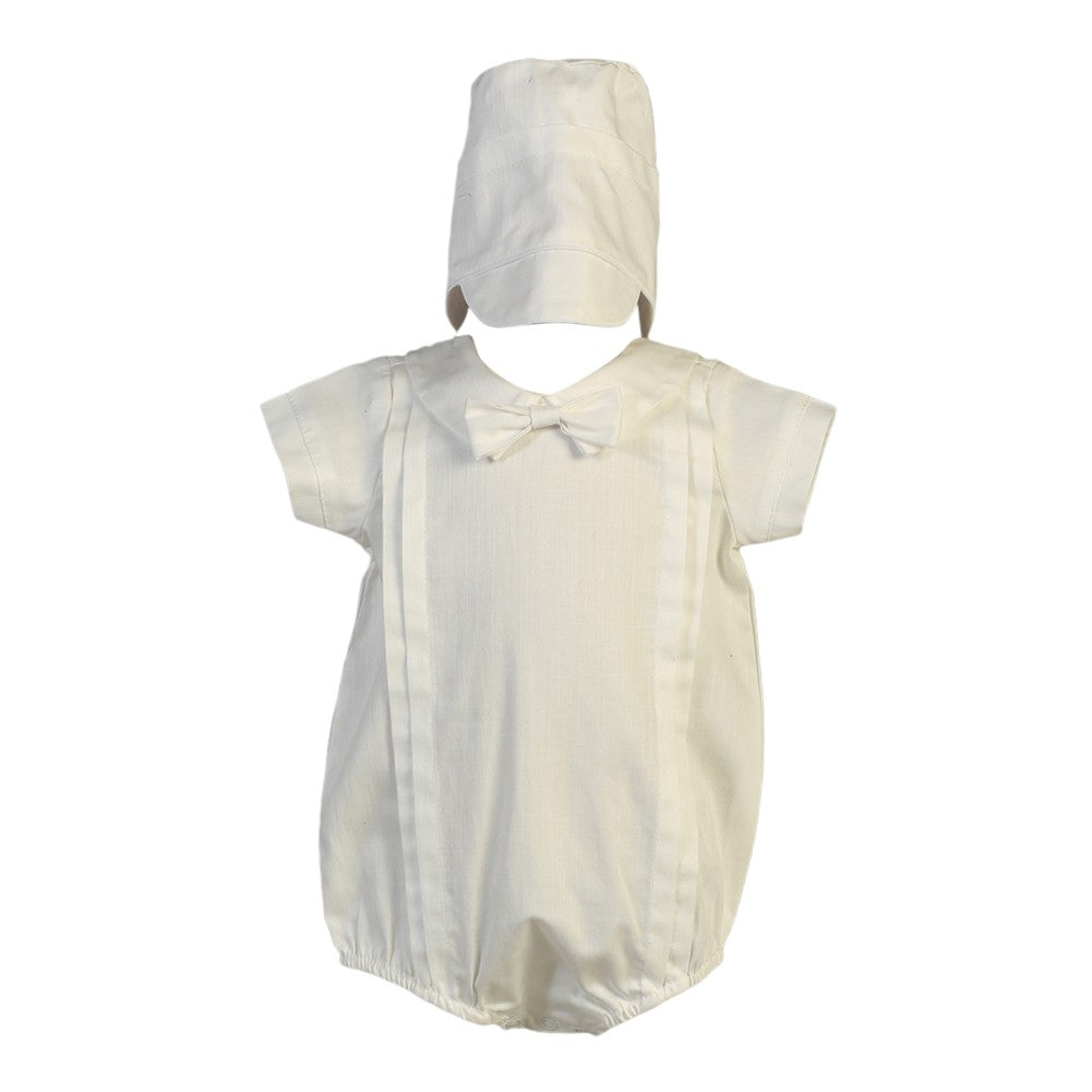 Baby Jungen weiße Baumwolle kurz ärmelig Schleifendetail Taufe Jumpsuit 0-18M