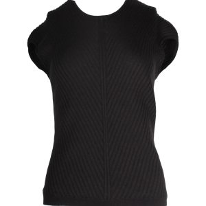 Loro Piana Rohe asymmetrisches ärmelloses Rippenstrick-Oberteil in schwarzem Kaschmir 7703678779452