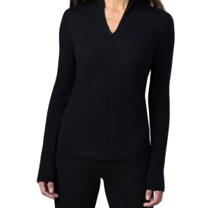 Worsted Gathered V Neck Pullover in schwarz 7766649339964