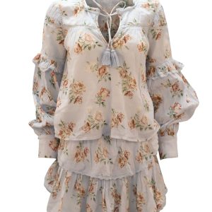 LoveShackFancy Blumenbluse und Rock aus blauer Baumwolle 7764866924604