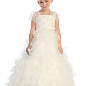 Mädchenkleid aus Organza mit Spitzenmieder und Rüschen für besondere Anlässe, Größen 2–12