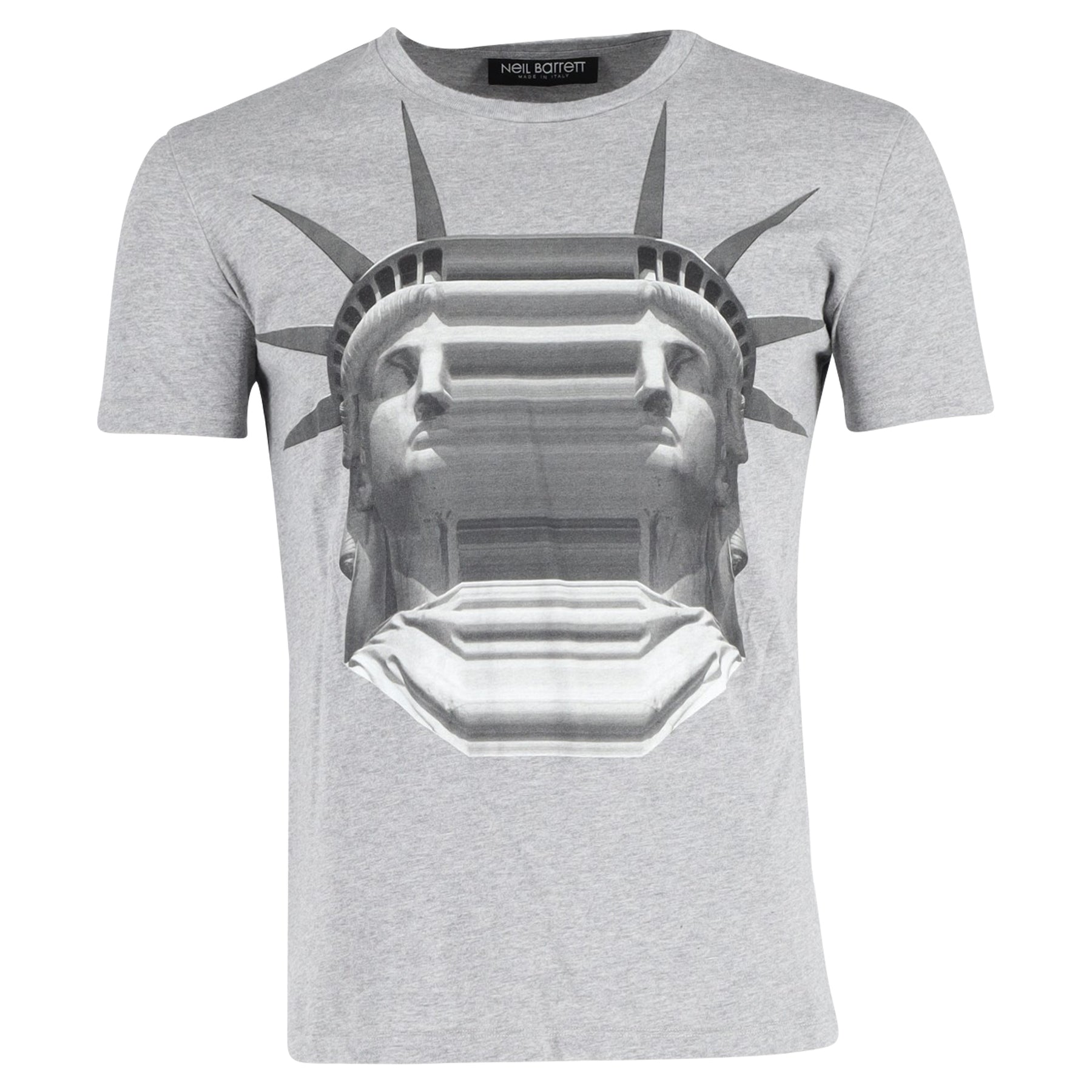 Neil Barrett Statue of Liberty T-Shirt aus grauer Baumwolle