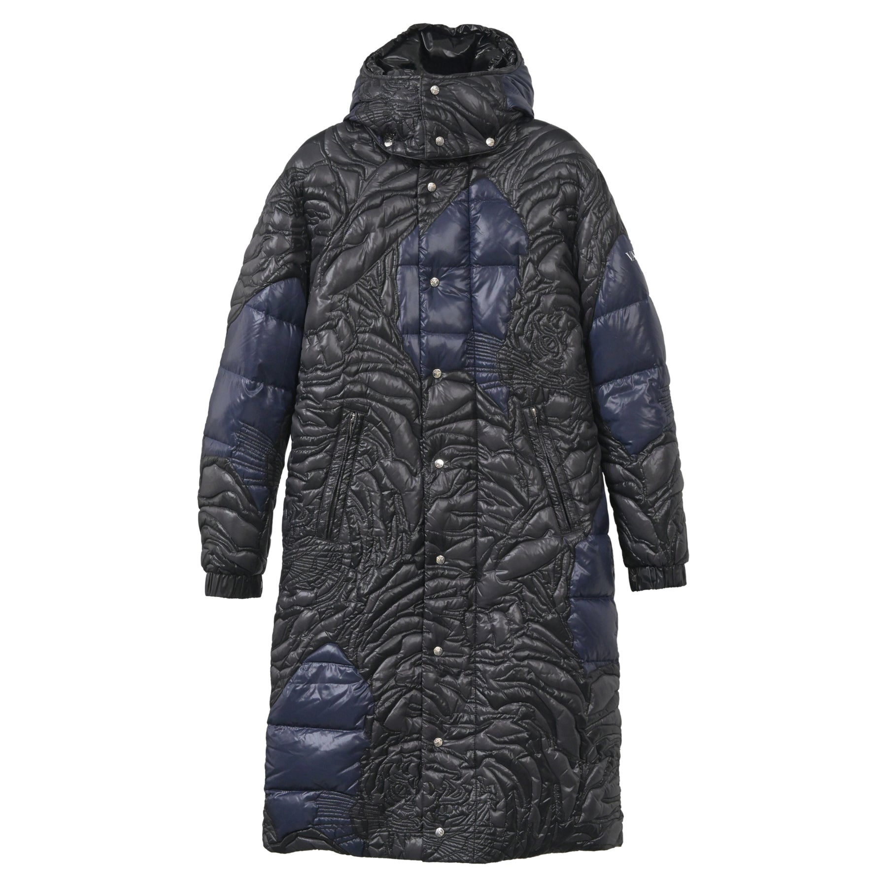 Valentino x Moncler gestickt Tiger Wiederedition gesteppter Mantel aus blauem Nylon 7748709285948
