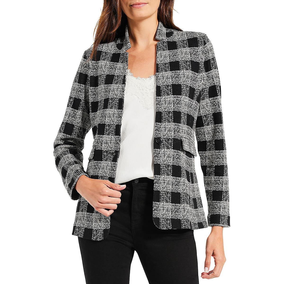 Baumwoll-Mischung Plaid ein-Tasten Blazer