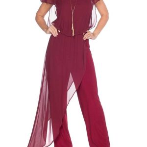 Jumpsuit mit Chiffon Overlay in Burgund