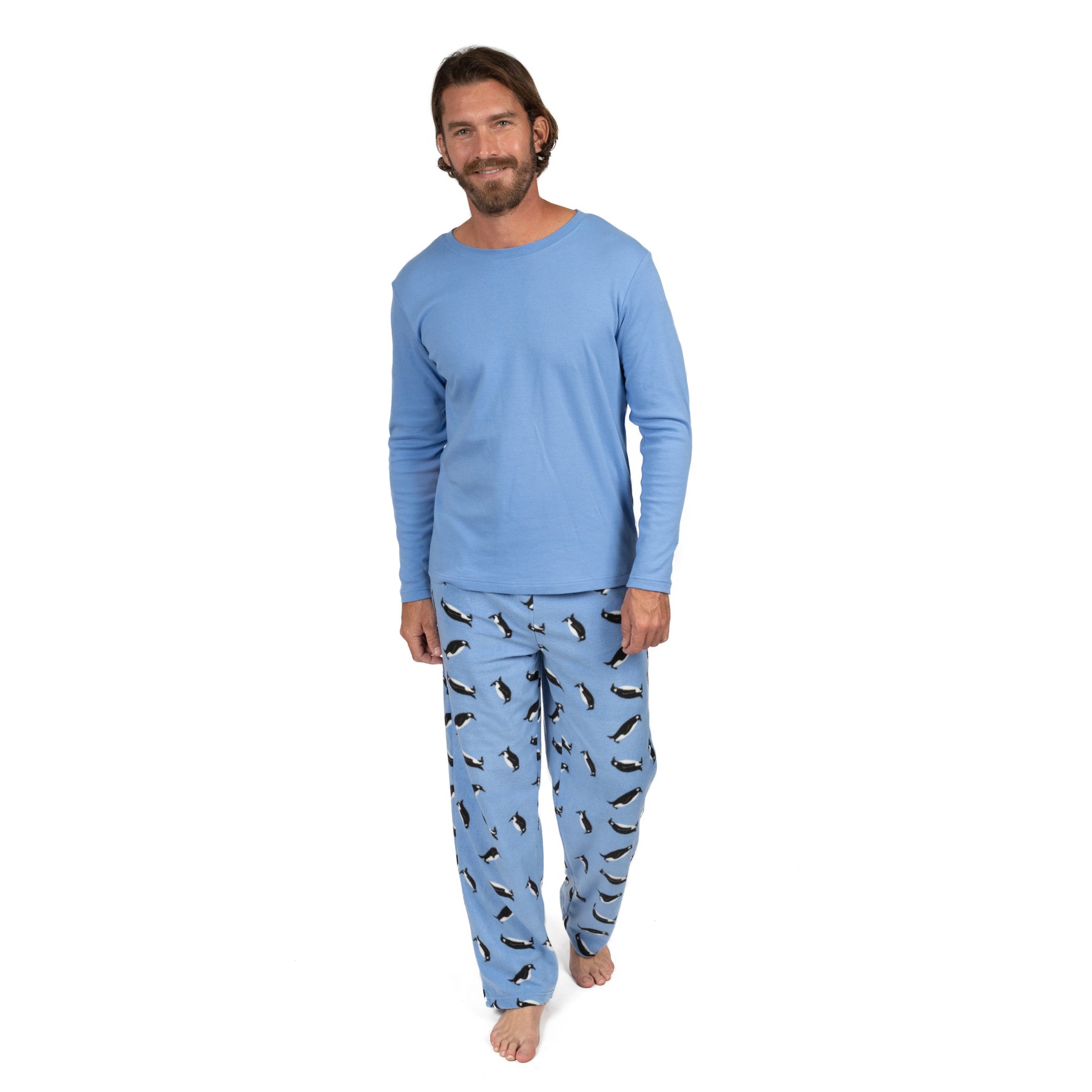 Christmas Herren Baumwolle Top und Fleece Hose Pyjamas Pinguin