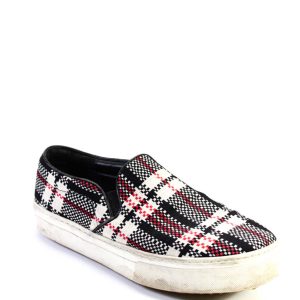 Celine Damen Plaid Low Top Slide On Casual Sneakers Schwarz Rot