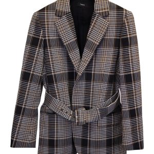 Theory Becket Belted Checked Blazer aus braunem Polyester und Wolle 7748632576060