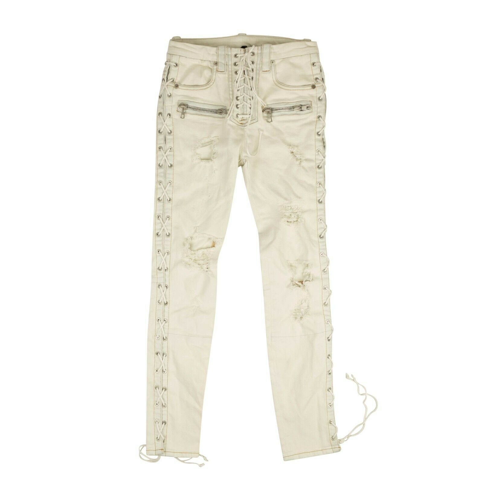 Unravel Project Washout Denim-Seite mit Schnürung Skinny Jeans – weiß