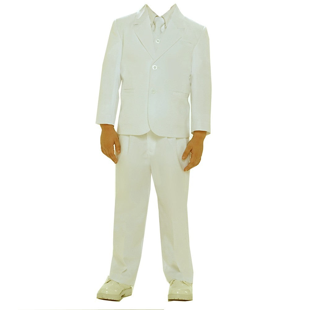 Elfenbeinfarbene einreihige Jacke, Weste, Hemd, Krawatte, Hose, 5-teiliger Anzug für kleine Jungen, 2T-7