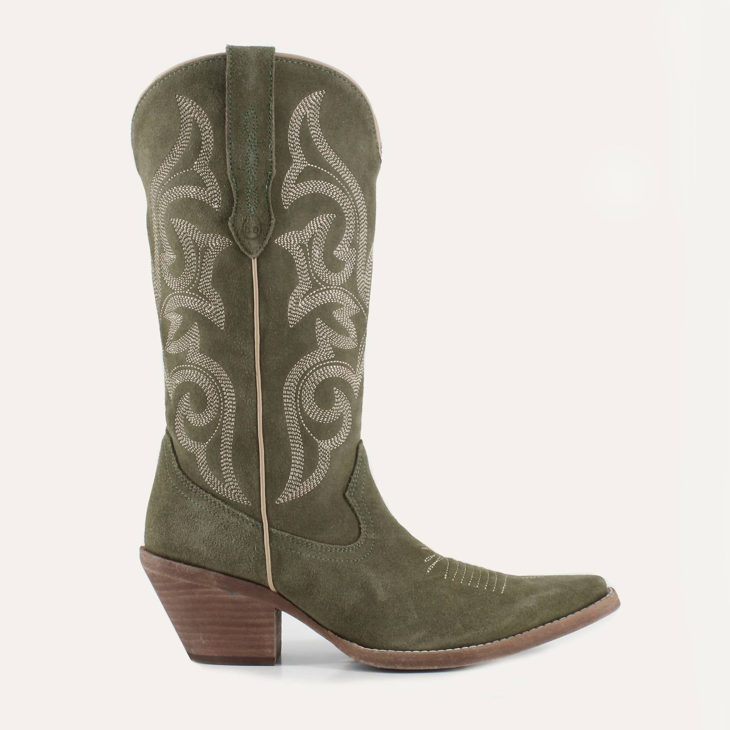 Damen tessa Leder cowgirl Stiefel in Oliven 7749103583292