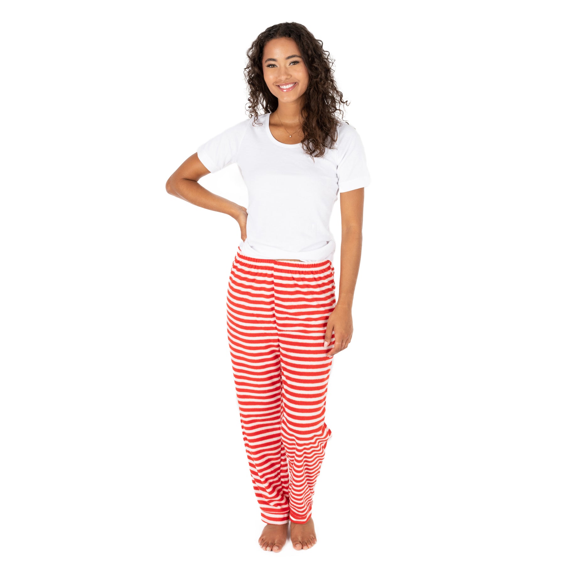 Christmas Damen Fleece Pyjama Hose gestreift