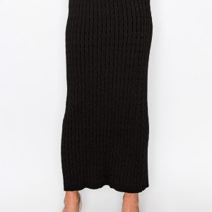 Elegant schwarzer Strickrock aus Kabeln – 7833691619388