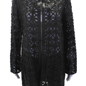 In Transit 2 Damen schwarzes Leder Mesh Rundhalsausschnitt lange Ärmel Jacke 7833401262140